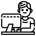 Icon of person sitting at a computer